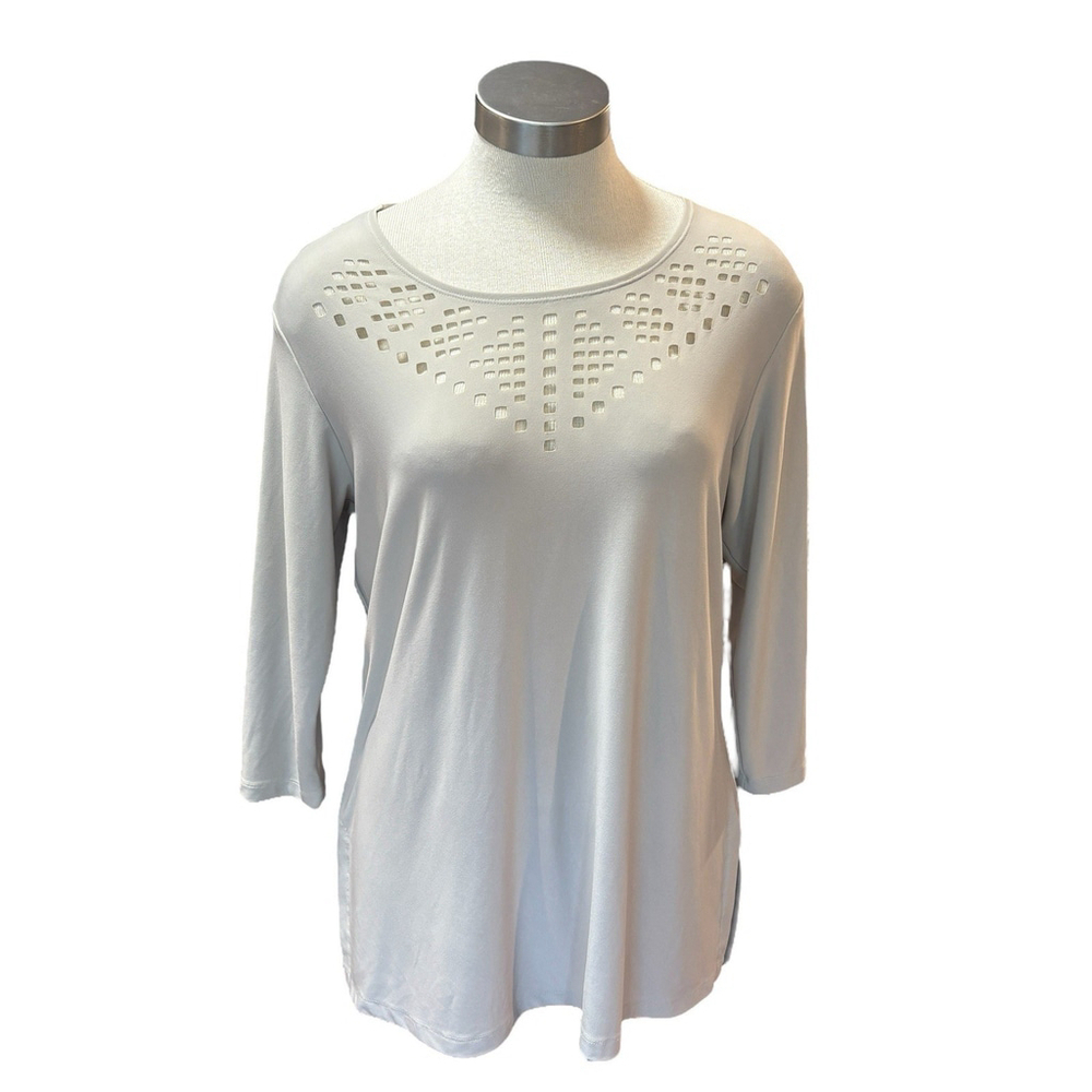 Sympli Womens Top Cut Out Tunic Top Shirt 3/4 Sleeves Gray Stone Sz. 12